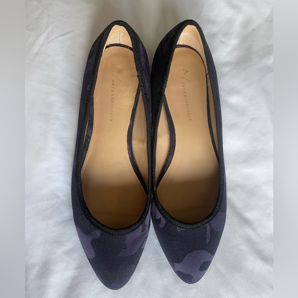 Anthropologie Black & Purple Camo Flats